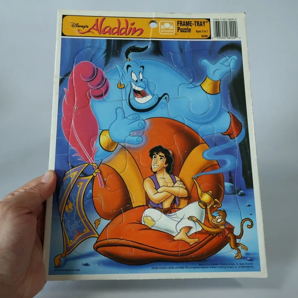Vintage Disney Aladdin Golden‎ Frame-Tray Puzzle 8200 Genie Abu 1990s Toy